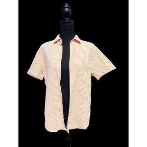Denim & Flower Striped Seersucker Short Sleeve Button-Up Shirt Orange/White, BEA